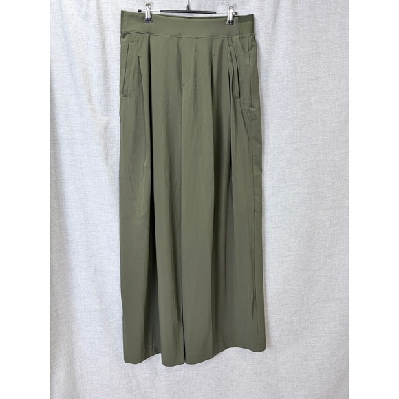 Athleta Pants - Athleta Green Solid Polyester Brooklyn Womens Wide Leg Pants 10